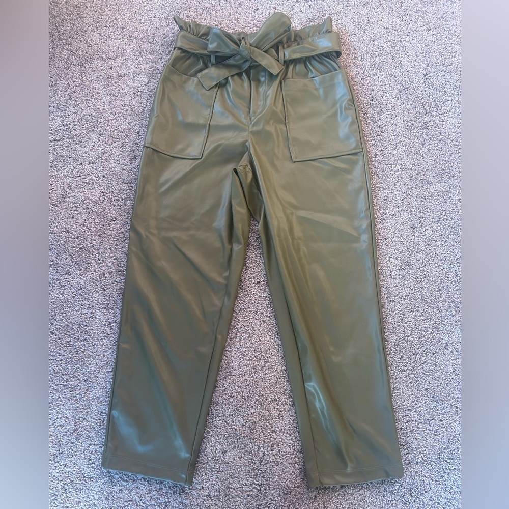 Faux-Leather High-Waisted Bow-Tie Pant